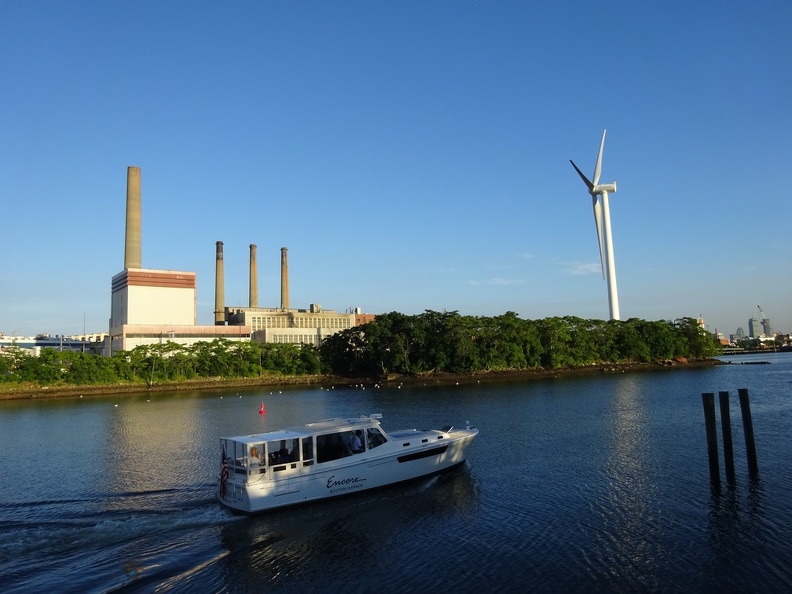 Ferry & view of Mystic Station power plant