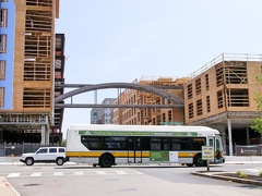 Shuttle bus in front of Jefferson at Malden Center construction site