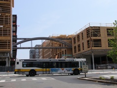 Bus in front of Jefferson at Malden Center construction site