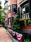 Brownstone with patriotic decorations