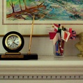 Clock, flags, and statue