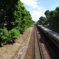 Commuter rail train seen from Mountain Ave, Malden