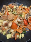 Scallops with vegetables and white sweet potatoes