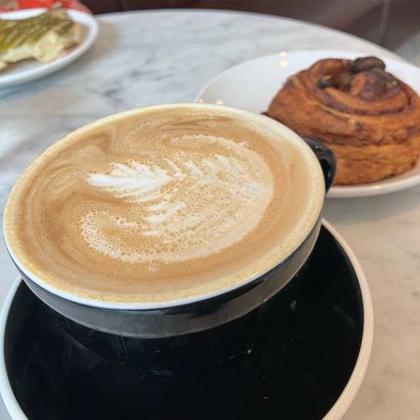Signature latte and chocolate snail from Tatte